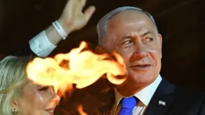 רה"מ בנימין נתניהו עם רעייתו שרה, טקס יום השואה, יד ושם, 23 באפריל 2025