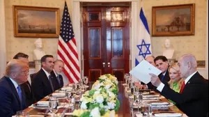 ראש הממשלה בנימין נתניהו מוסר לנשיא ארה״ב דונלד טראמפ את מועמדתו לפרס נובל לשלום, 8 ביולי 2024