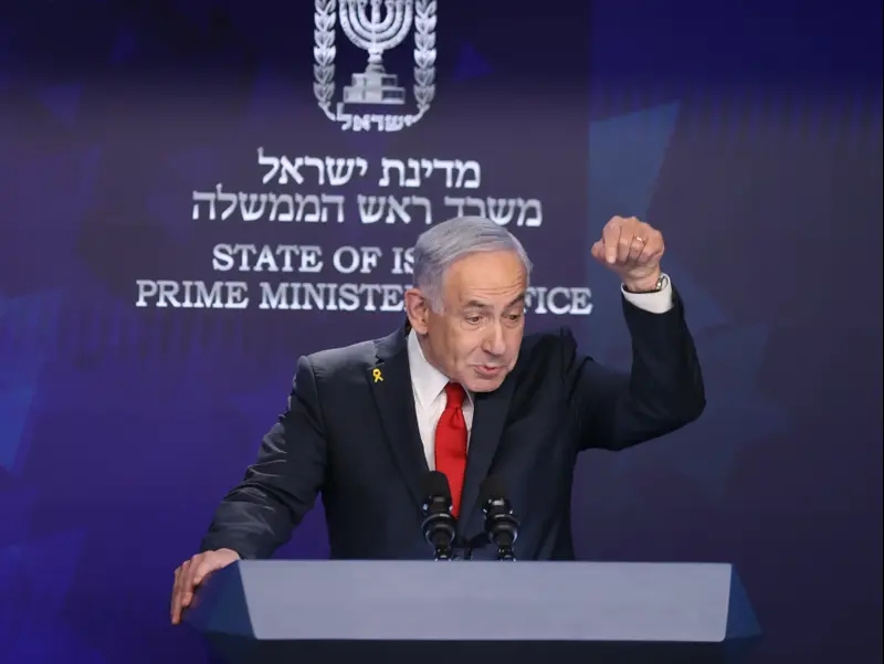 ראש הממשלה בנימין נתניהו במסיבת עיתונאים, 21 במאי 2025