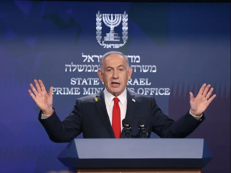 ראש הממשלה בנימין נתניהו במסיבת עיתונאים, 21 במאי 2025