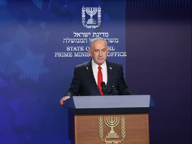 ראש הממשלה בנימין נתניהו במסיבת עיתונאים, 21 במאי 2025